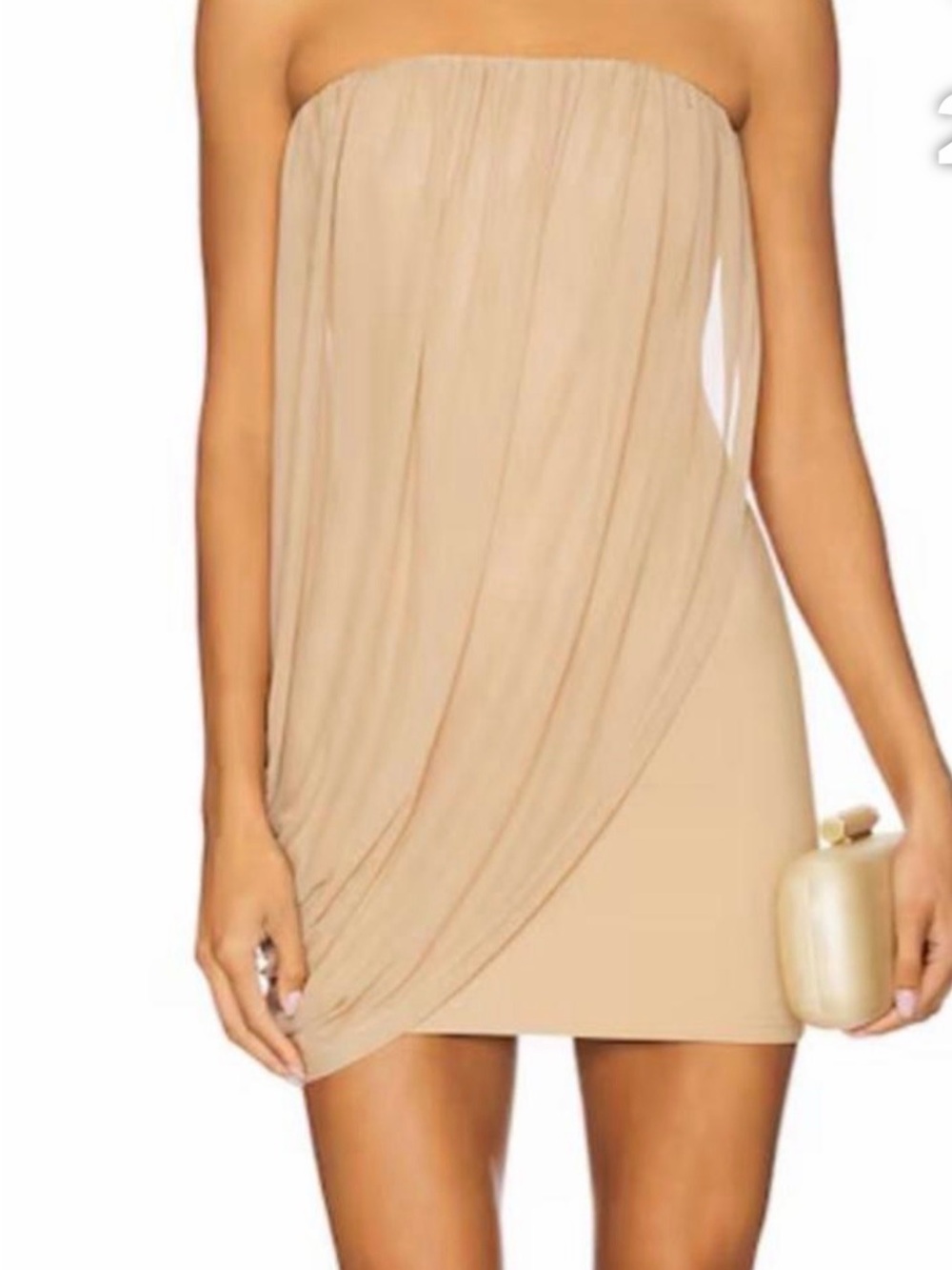 REVOLVE Beige Strapless Draped Mini Dress